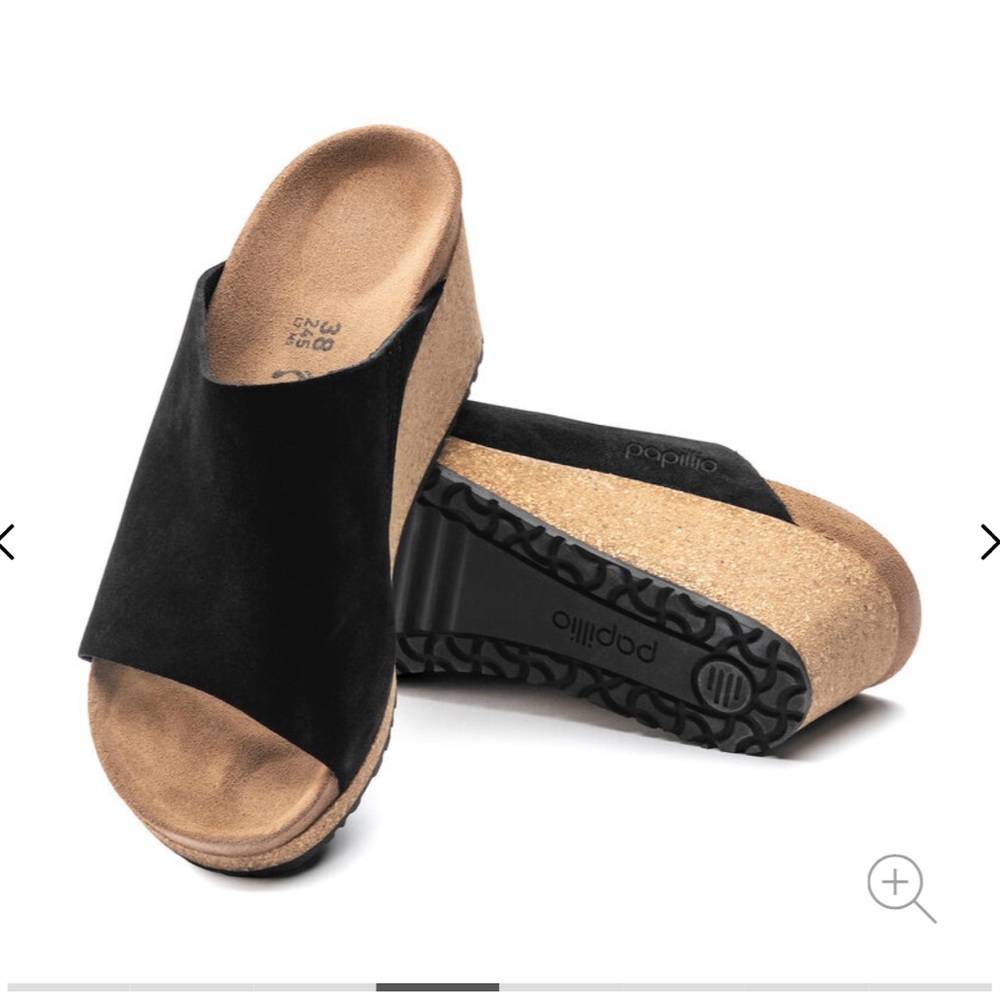 Slip on black suede Birkenstock wedge sandals